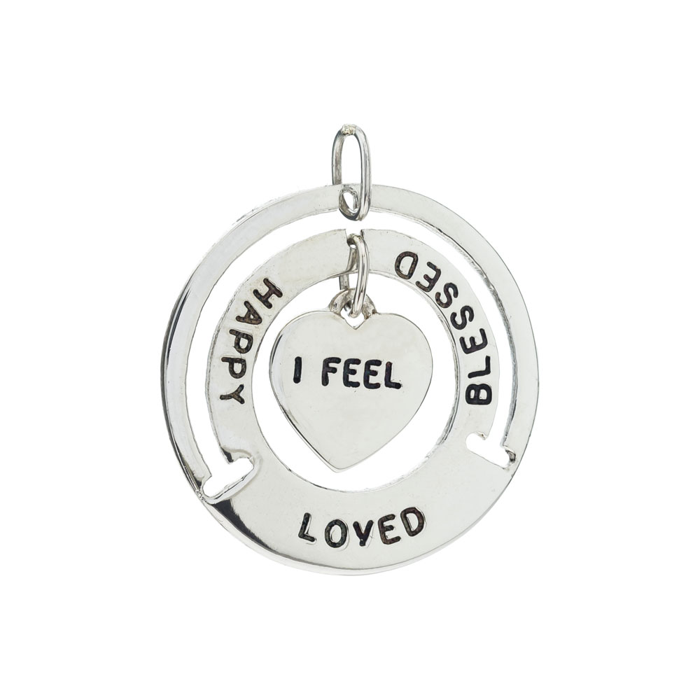Colgante " I feel...", loved , blessed, happy. con movimiento