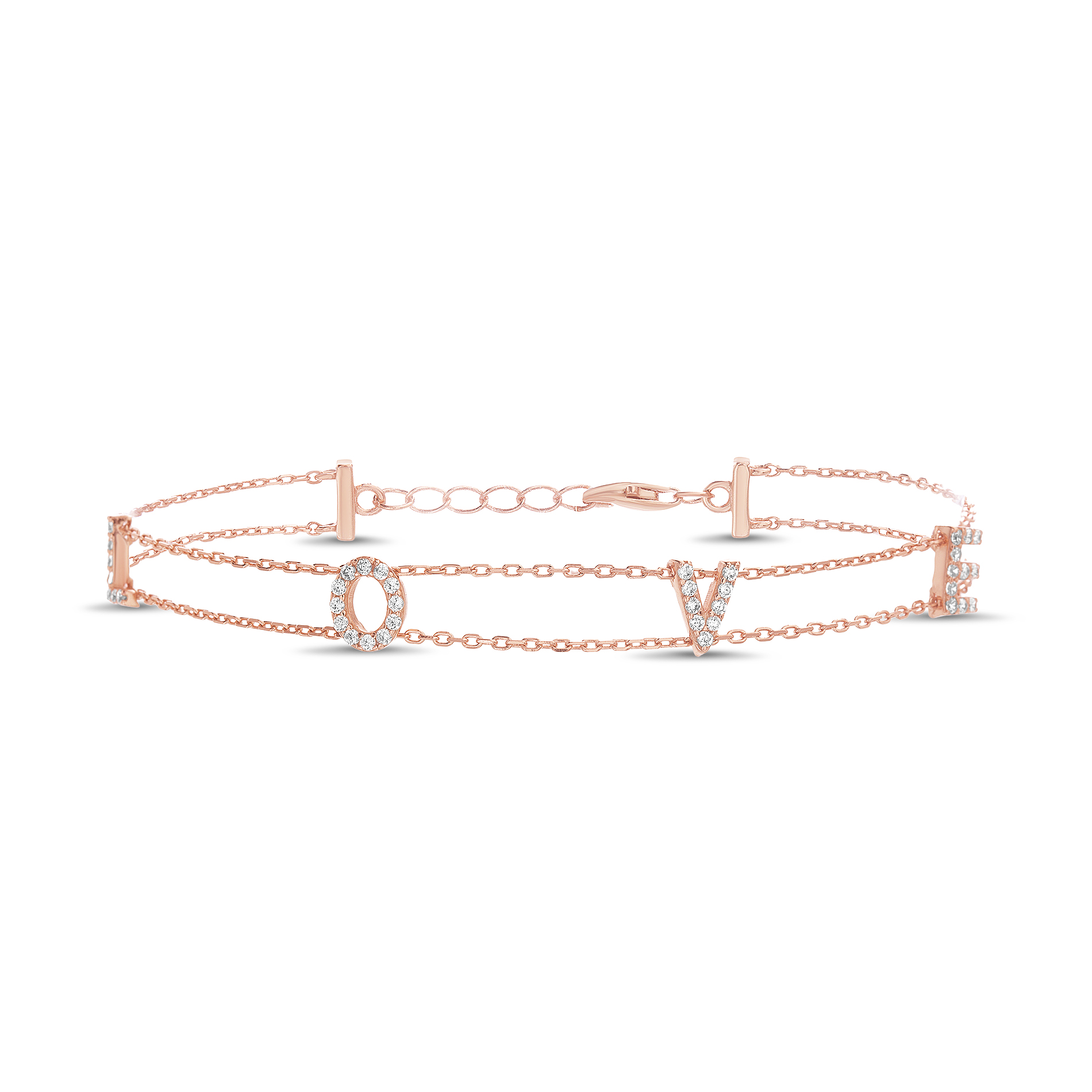 Pulsera cadenitas Love, rosada, con piedras