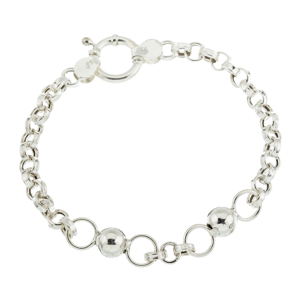 Pulsera eslabones redondos chatos con bolitas
