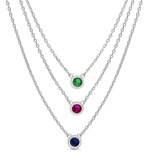 Conjunto triple con piedra azul, verde y rosada