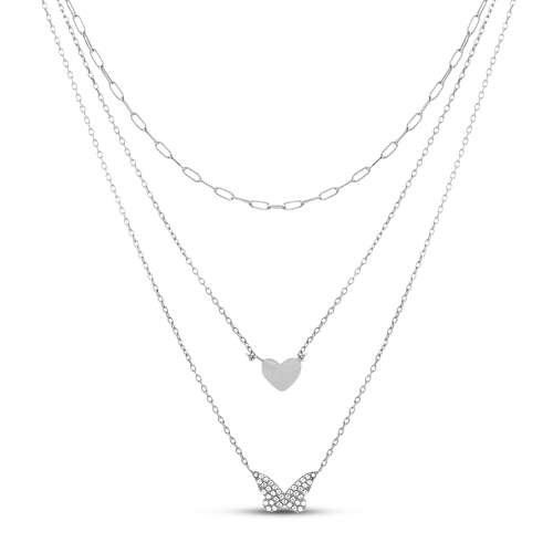 Conjunto triple mariposa, corazon, cadena, piedras blancas