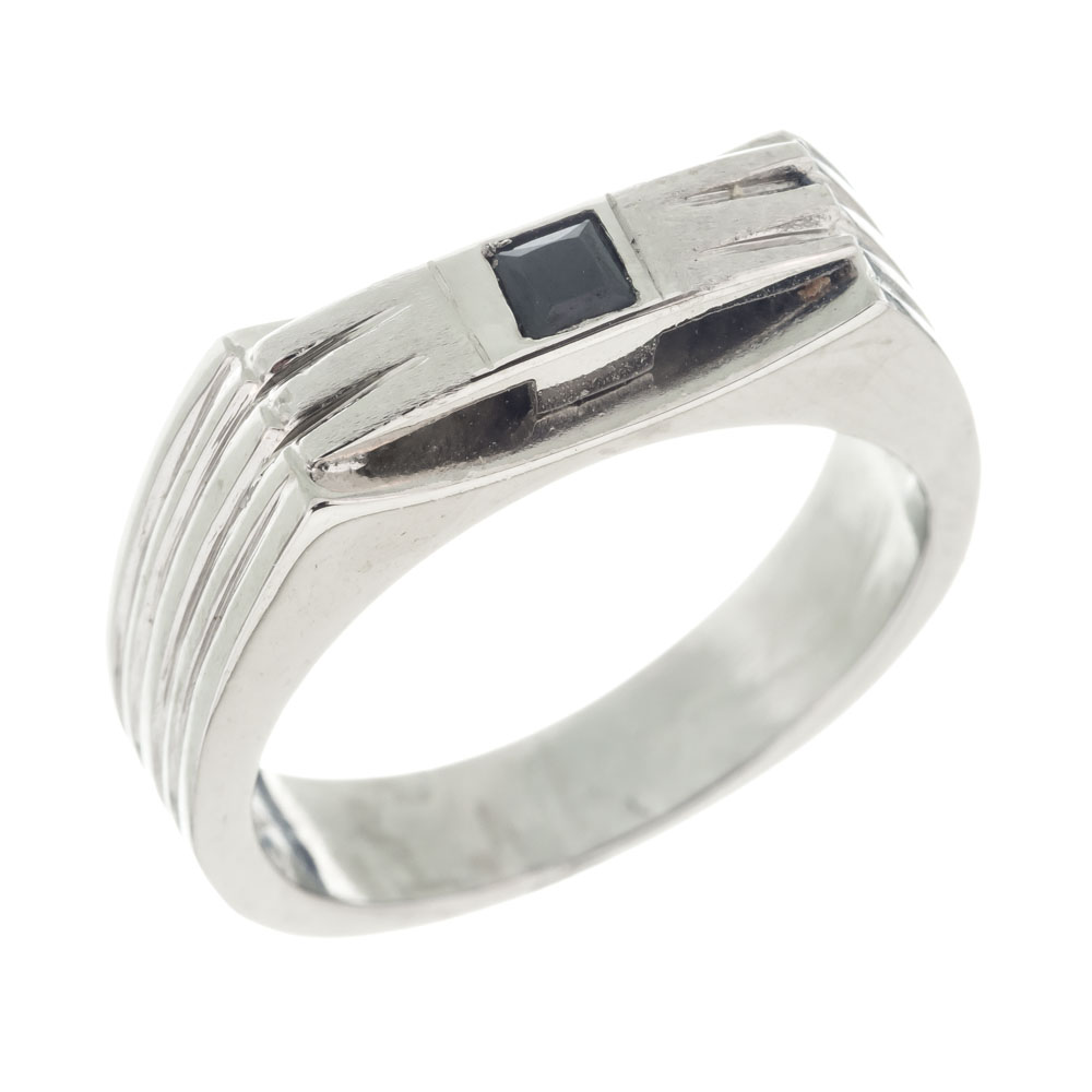 Anillo sello rectangular carre piedra azul