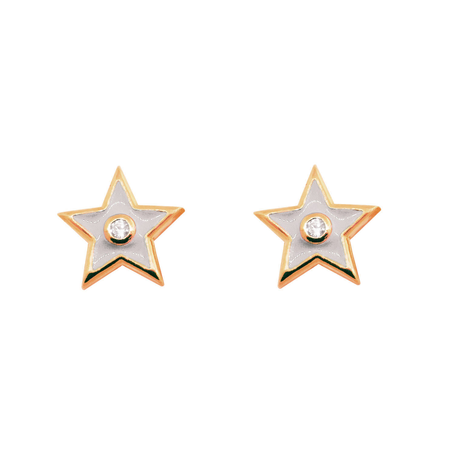 Par aros estrella, rosados, esmalte color blanco

