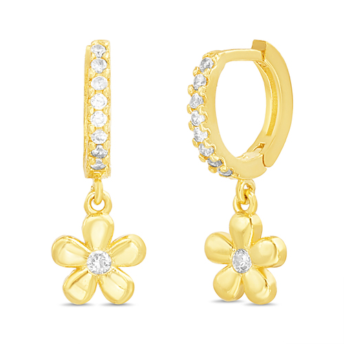 Par aros argollitas con flor colgante, amarillas