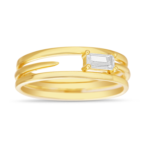 Anillo triple, finitos, amarillos, uno con piedra baguette abierto