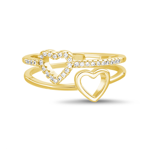 Anillo doble , corazones, medio sin fin, amarillo