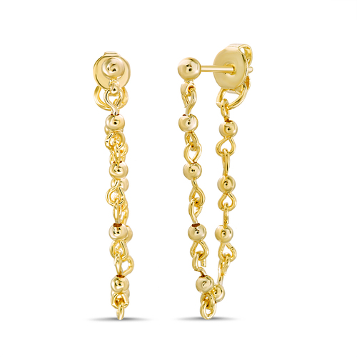 Par aros cadenita con bolitas, amarillo