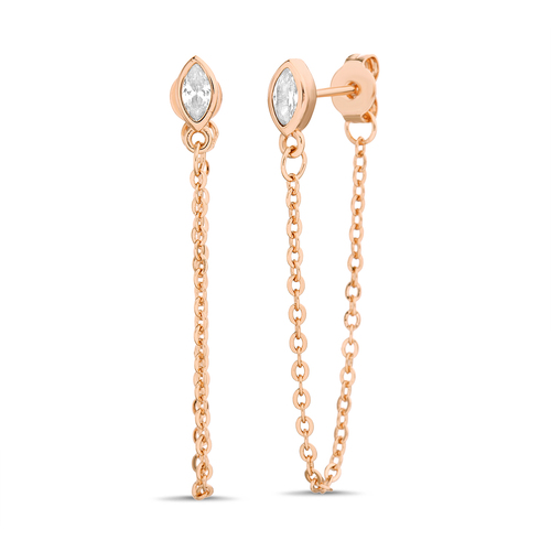 Par aros piedra ovalada con cadenita, rosados