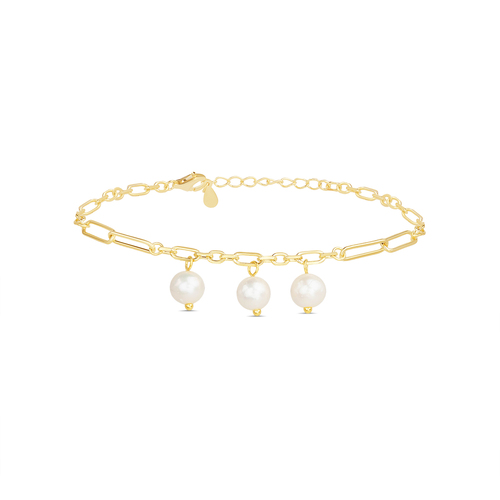 Pulsera eslabonada, amarila, con 3 perlas colgantes