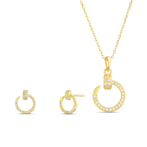 Set conjunto y par aros clavo pavee, amarillo