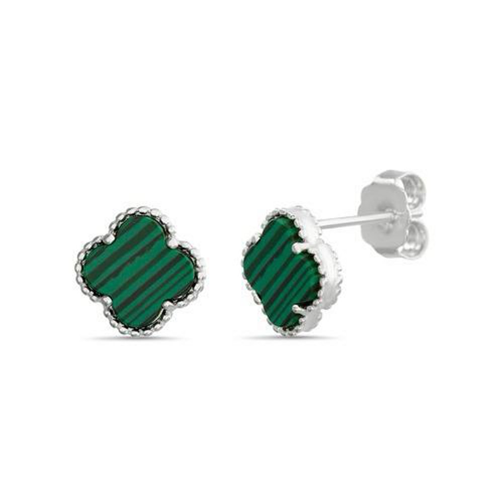 Par aros trebol plateado con verde