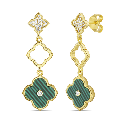 Par aros Trebol colgantes dorado con verde