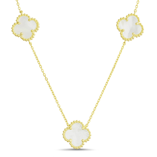 Conjunto 7 treboles dorado con nacar . Largo 60 cm