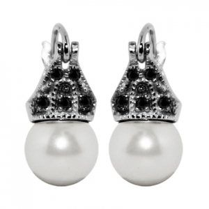 Par aros lady capricho perla cubic negro y rodio negro 8 mm