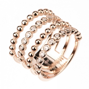 Anillo linea Premium, 4 filas, bolitas y piedras, rosado