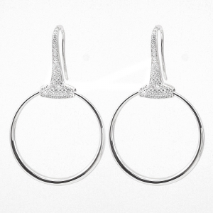 Par aros linea Premium, argollas, blancas, tipo colgantes con piedras en el cierre pasante