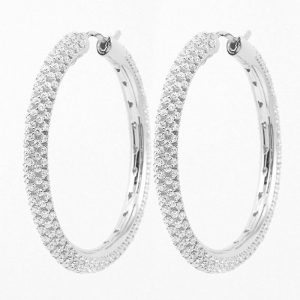 Par aros linea premium, argollas, pavee, blancas. Diametro interno aprox: 3,3 cm