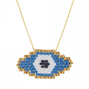 Conjunto ojito sin piedra, color blanco, celeste, negro y amarillo, con movimiento