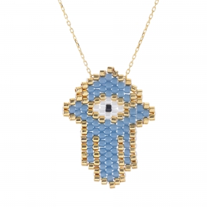 Conjunto manito sin piedra color celeste, blanco, y amarillo