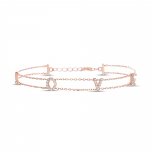Pulsera cadenitas Love, rosada, con piedras