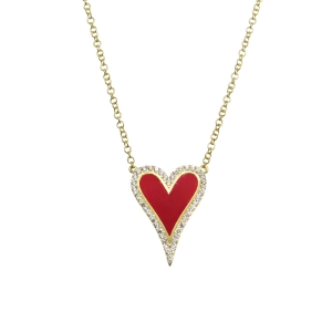 Conjunto corazon amarillo, con piedras blancas y esmalte rojo