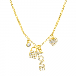 Conjunto love, candado, corazon, pavee, amarillo