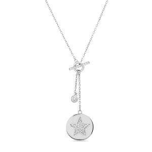 Corbatero medallita con estrella pavee, y piedra colgante, blanco