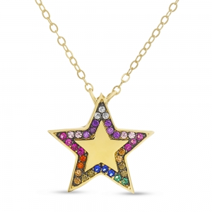 Conjunto estrella amarilla con piedras multicolor