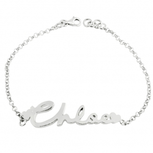 Pulsera nombre calado, corazones,  sin rodio