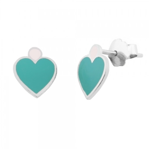 Par aros corazon, esmalte turquesa y blanco