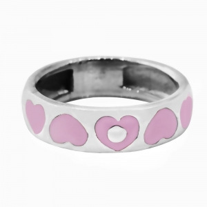 Anillo cinta corazones hundidos, esmaltado rosa, platabella