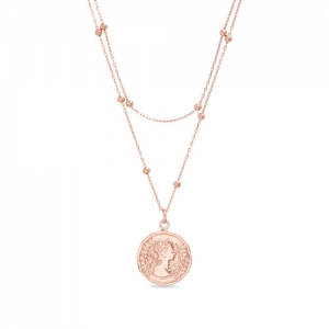 Conjunto medalla doble, rosado, cadena bolitas