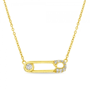 Conjunto alfiler amarillo, con piedras blancas