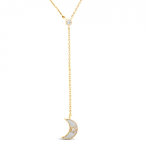 Conjunto corbatero rosado con luna esmaltada y piedras blancas