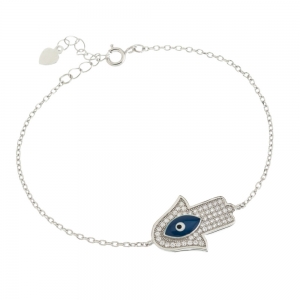 Pulsera manito pavee, con ojito esmalte azul 