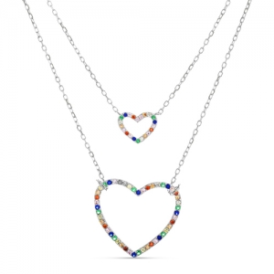 Conjunto doble con corazones piedras multicolor