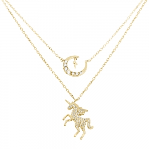 Conjunto doble cadenita, unicornio, luna, amarillo