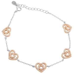 Pulsera corazones rosados con piedras