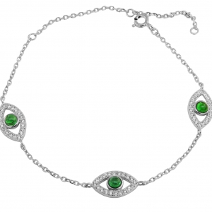 Pulsera 3 ojitos con piedra verde