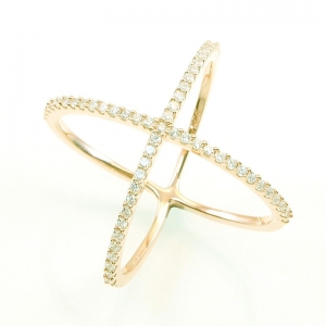 Anillo linea premium, cruz con piedras, amarillo