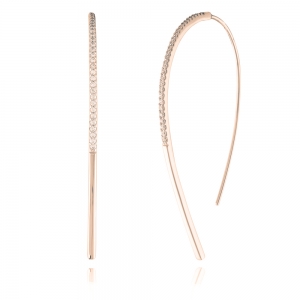 Par aros linea premium, pasantes alargados, fila de piedras, rosado.