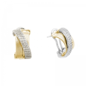 Par aros linea premium, doble, satinado, con tira pave cruzada