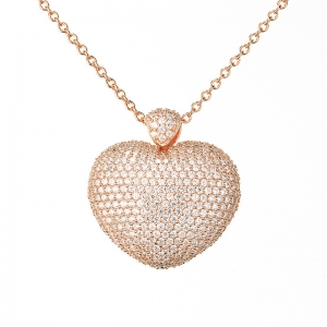 Conjunto linea premium corazon pavee, calado detras, rosado, grande