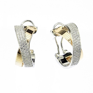 Par aros linea premium, argollas, cruzadas, hilo retorcido, y fila pavee, amarillo