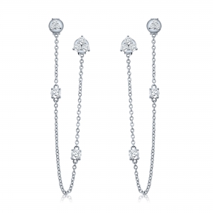 Par aros premium, dobles, colgantes, cadenita, blancos