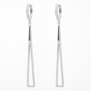 Par aros linea premium, BLANCOS, colgantes, tipo triangulo, con piedras blancas