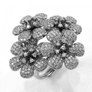 Anillo linea premium, cuatro flores, pavee, rodio negro