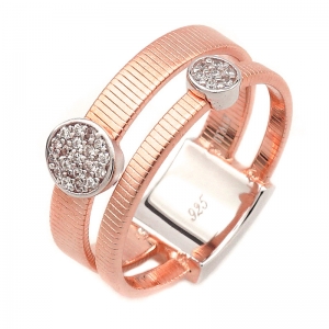Anillo linea premium, doble, hilo retorcido y dos apliques redondos pavee, rosada