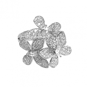 Anillo 3 flores linea premium, pavee, blanco, ajustable