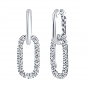 Par aros doble oval, con piedras, largo aprox : 3,3 cm